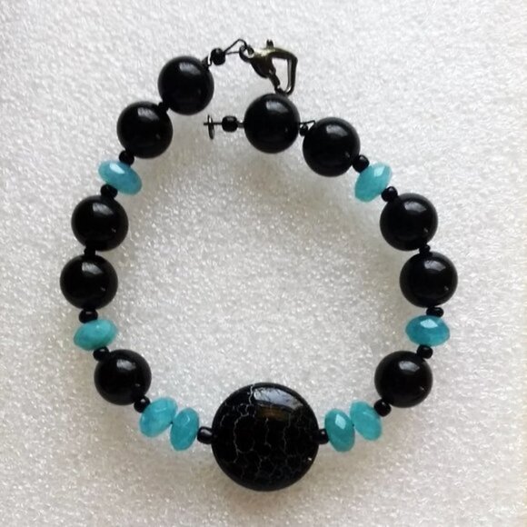 Chunky Beaded Boho Beachy Bracelet - Bigger Wrists 8.25" Agate Beads - Picture 4 of 10